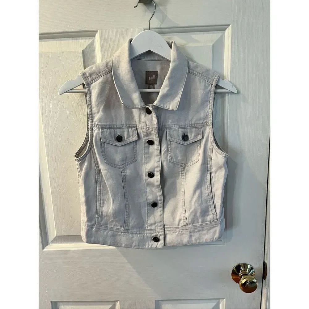 J. Jill Pale Gray Linen Denim Style Vest sz XSP